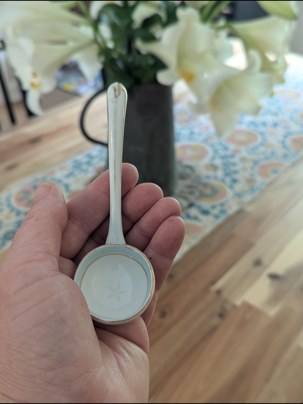 Celadon Gilt Nippon Condiment Spoon Mayonnaise Ladle Rising Sun Hand Painted
